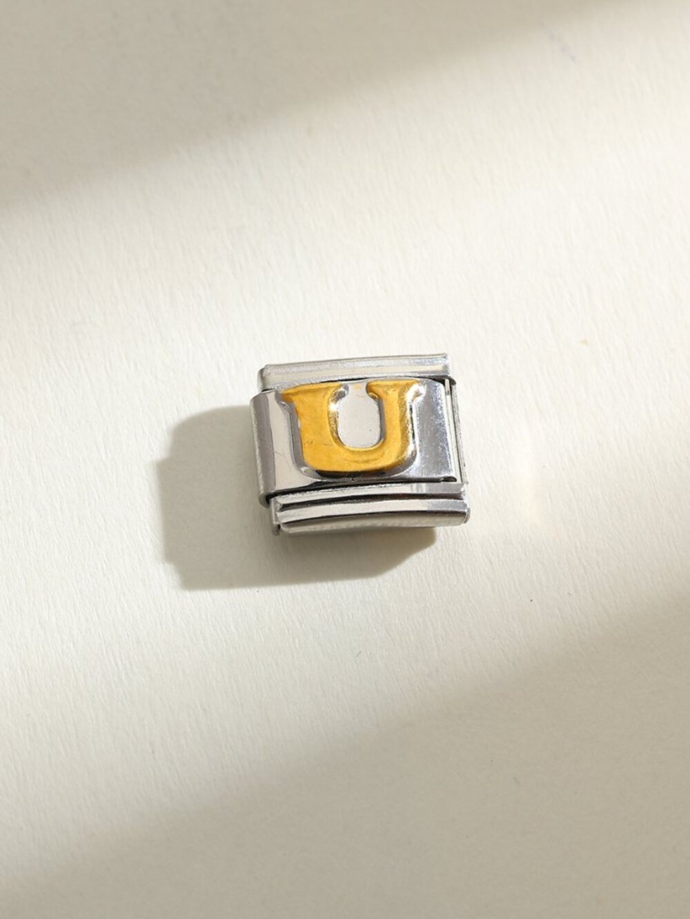 Letter U Raised Gold and Silver Initial 9mm Stainless Steel Italian Charm